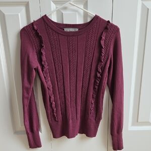 Oasis At ASOS Plum Ruffle Cable Knit Sweater